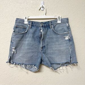 Agolde Light Blue Distressed Jean Shorts
